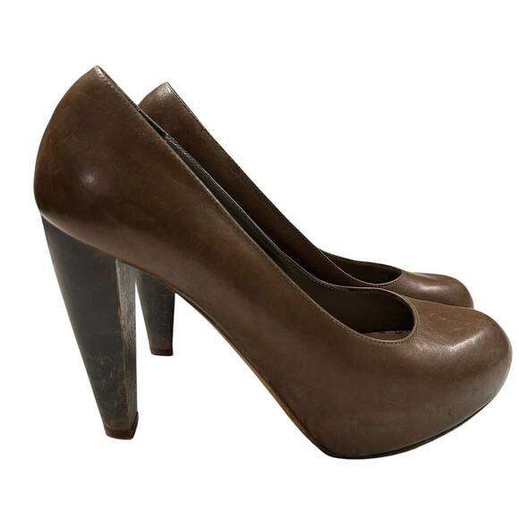 Loeffer Randall Heels Size 7.5B "Esther" Platform‎ Pump in Elephant Leather Wood - Picture 1 of 11